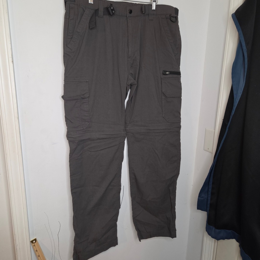 BC Clothing Mens XL  34 Convertible Cargo Pants Charcoal Grey Hiking Zip Off Leg